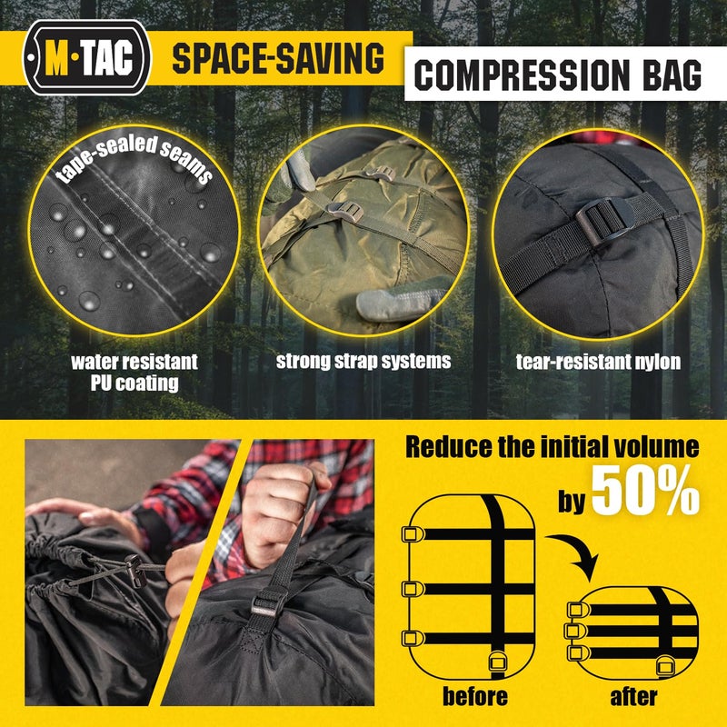 M-Tac Compression Stuff Sack for Sleeping Bag Military Water Resistant Compression Bag Lightweight Nylon Compression Sack for Travel, Camping, Hiking, Outdoor (Black, XL - 40 liters) - Image 3